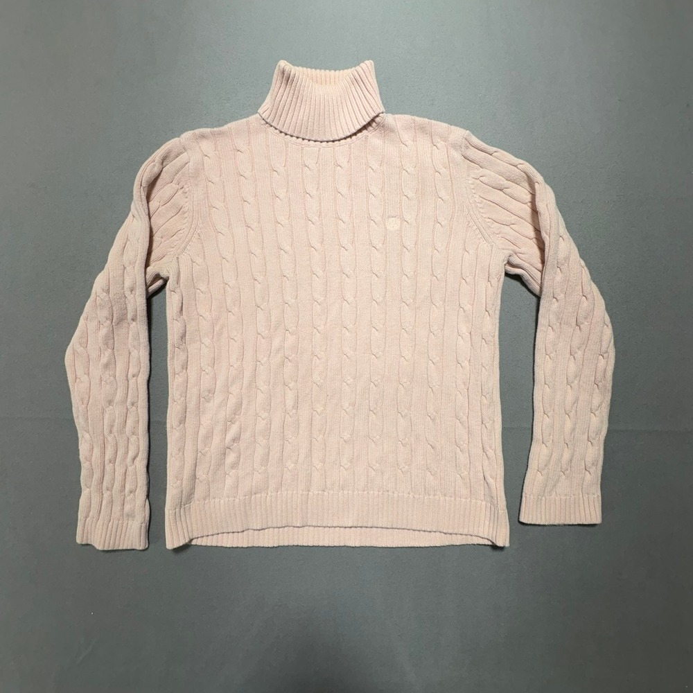 Chaps Classics Pink Cable Knit Turtleneck Sweater 100% Cotton XL